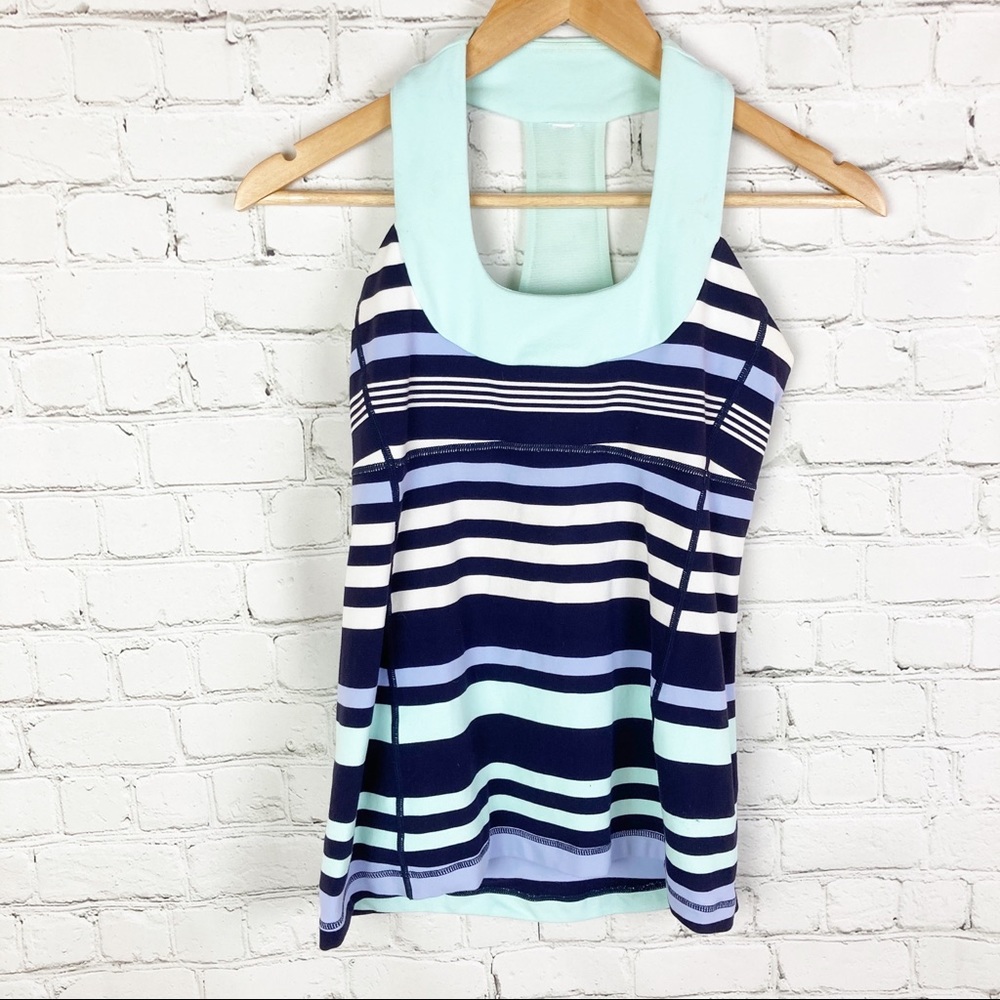 Lululemon Scoop Neck Stripe Blue Tank Top ✨ Sz 4